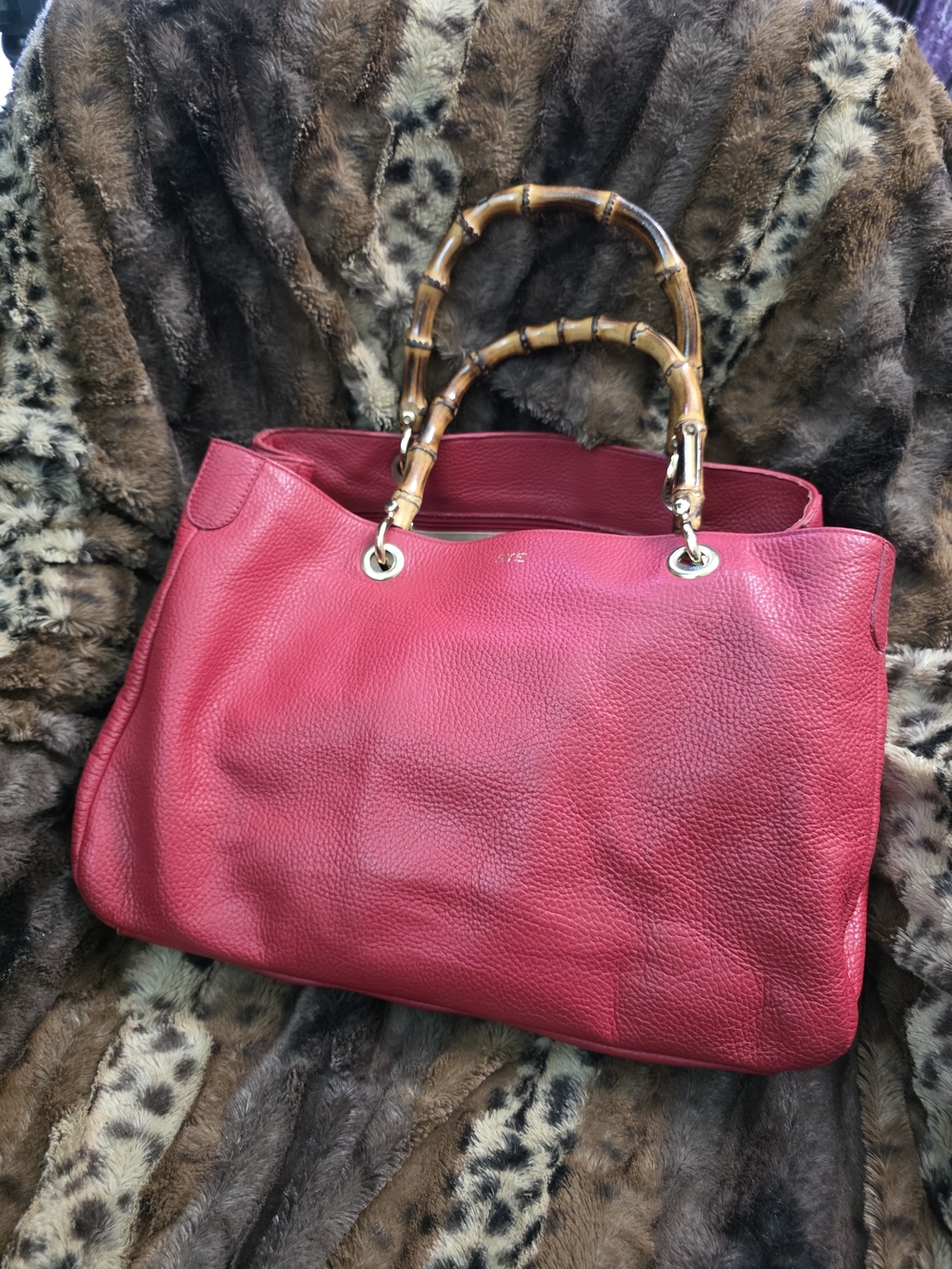 Mark and Graham Elusabetta Red Leather Tote with Bamboo Handles